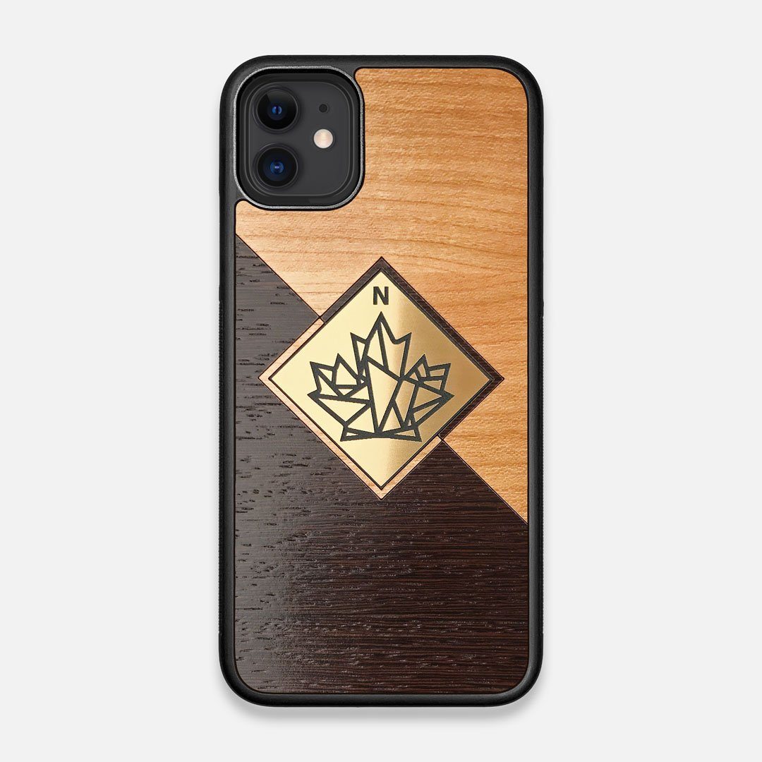 Front view of the True North by Northern Philosophy Cherry & Wenge Wood iPhone 11 Case by Keyway Designs