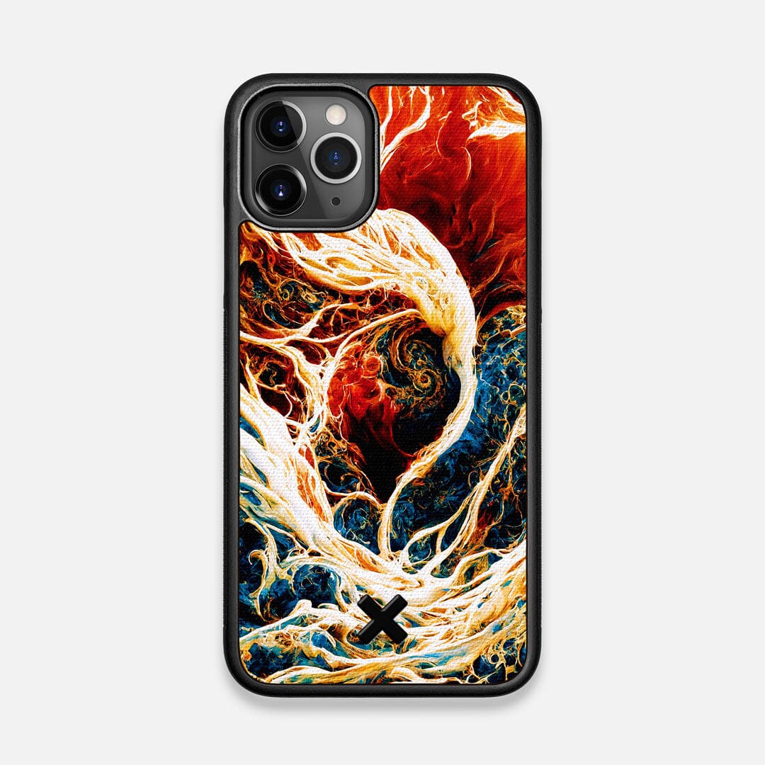 Front view of the stylized AI generated art print created by John Wingfield printed to cotton canvas iPhone 11 Pro Case by Keyway Designs