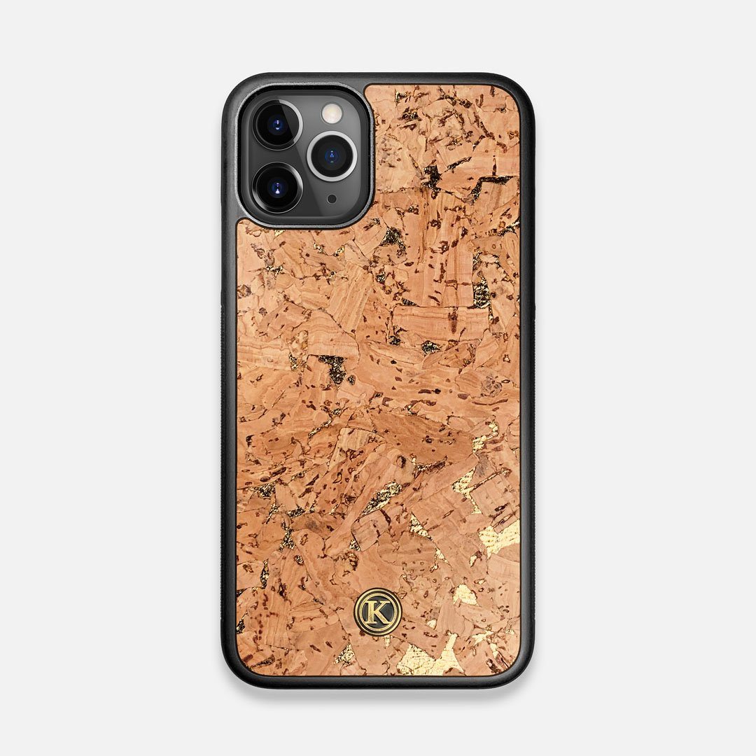 Front view of the gold fleck natural cork iPhone 11 Pro Case by Keyway Designs