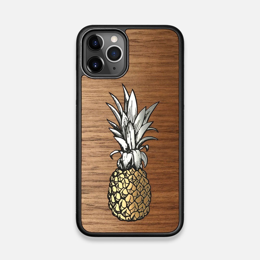 Front view of the Pineapple Walnut Wood iPhone 11 Pro Case by Keyway Designs