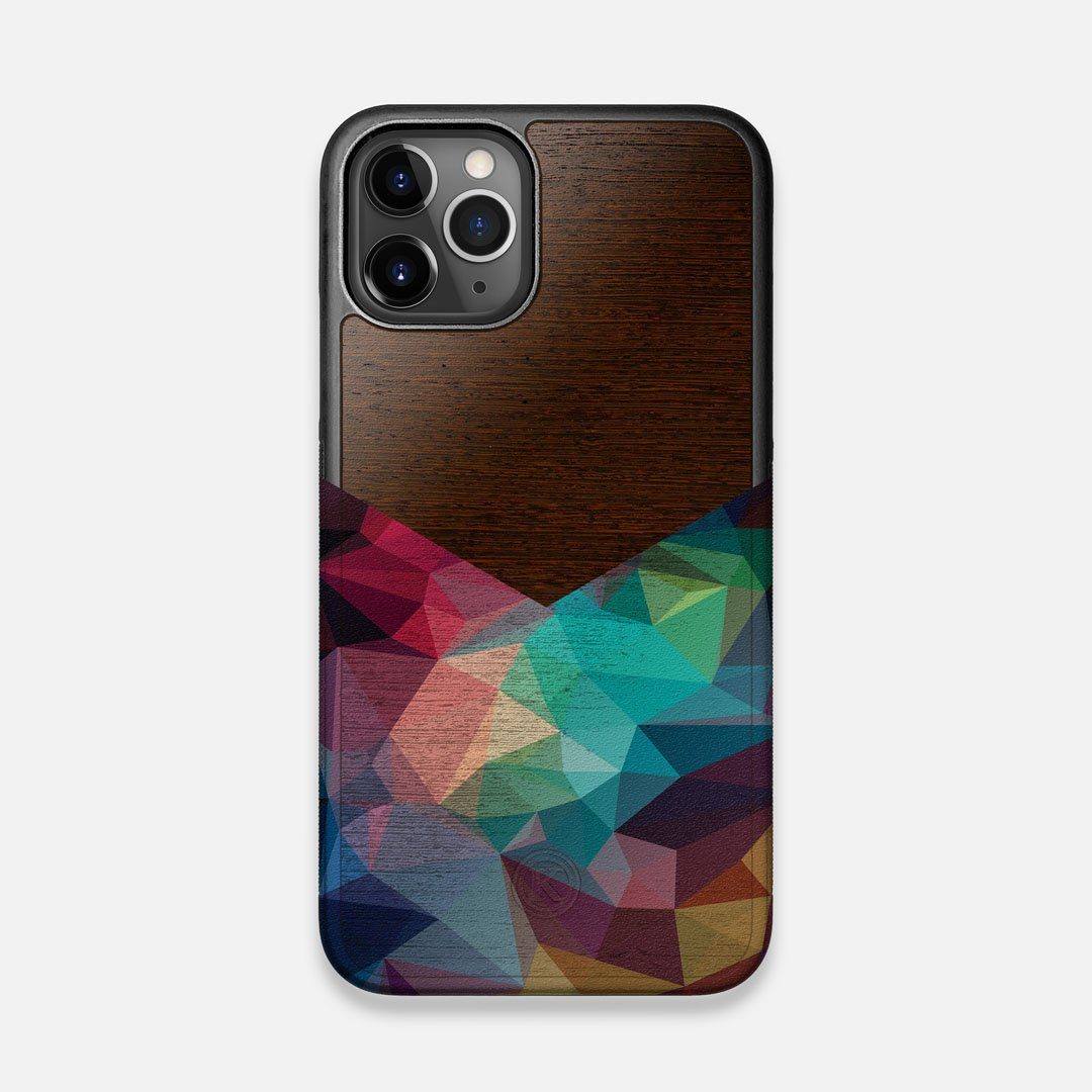 Front view of the vibrant Geometric Gradient printed Wenge Wood iPhone 11 Pro Case by Keyway Designs