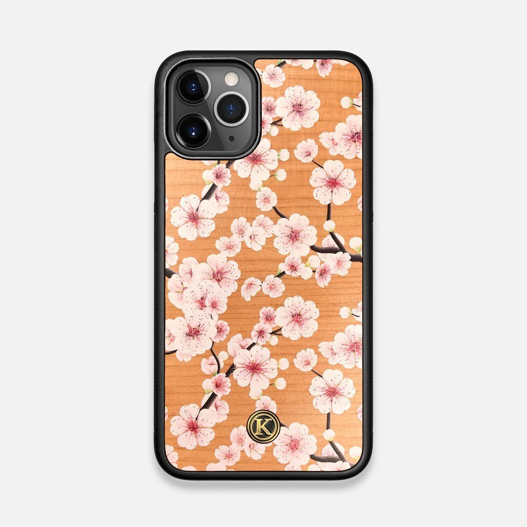Front view of the Sakura Printed Cherry-blossom Cherry Wood iPhone 11 Pro Case by Keyway Designs