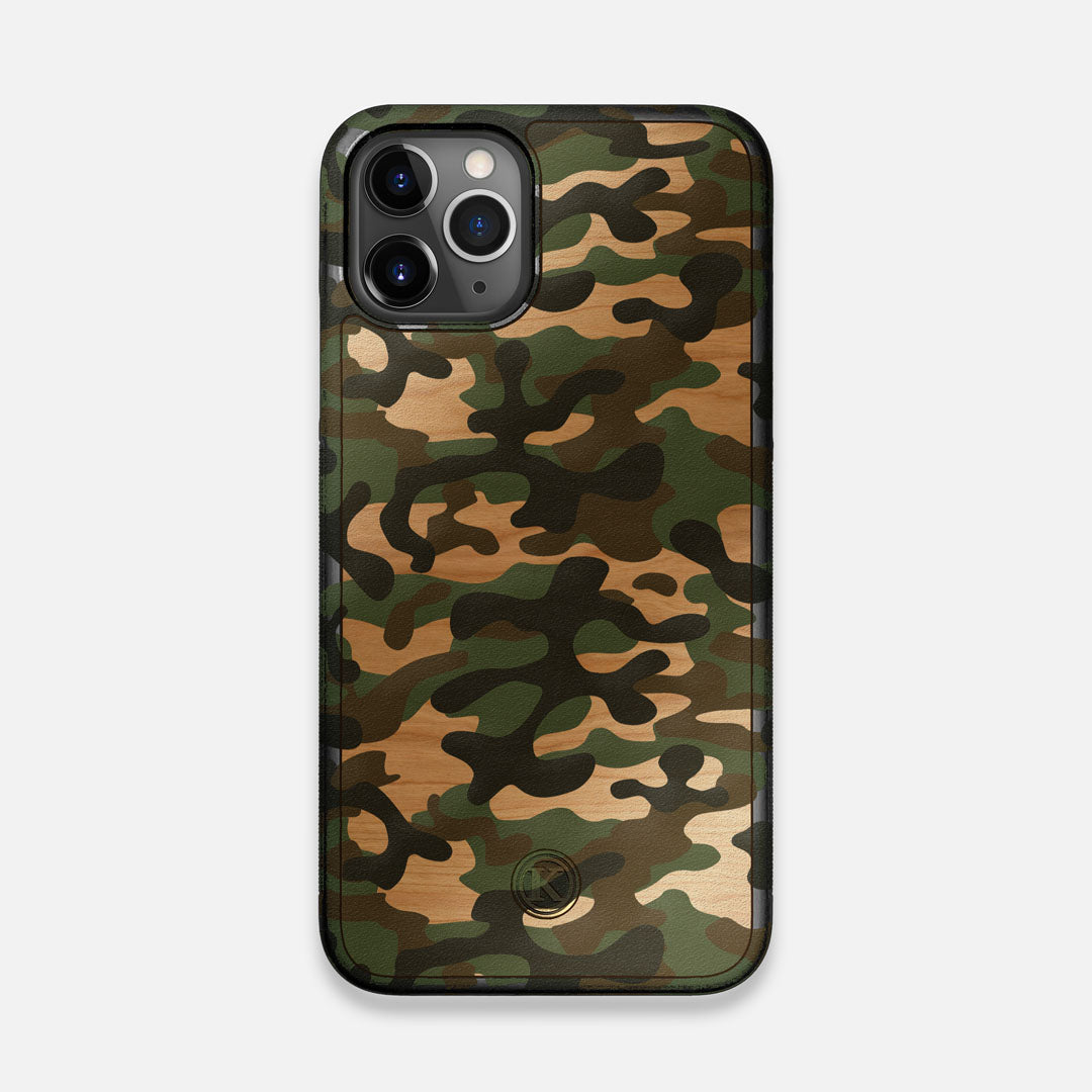 Front view of the stealth Paratrooper camo printed Wenge Wood iPhone 11 Pro Case by Keyway Designs