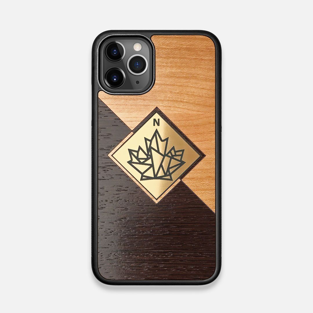 Front view of the True North by Northern Philosophy Cherry & Wenge Wood iPhone 11 Pro Case by Keyway Designs
