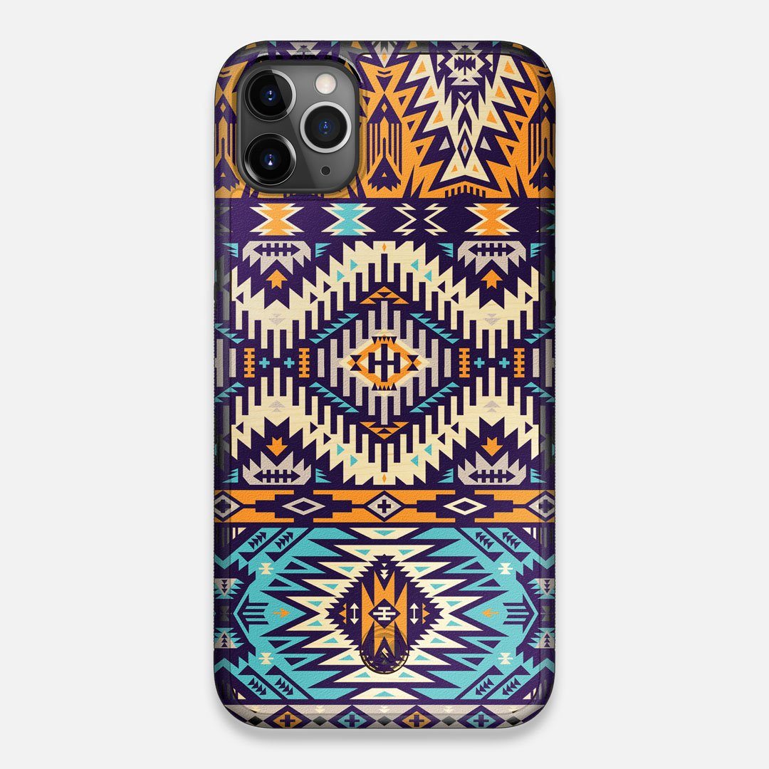 Front view of the vibrant Aztec printed Maple Wood iPhone 11 Pro Max Case by Keyway Designs