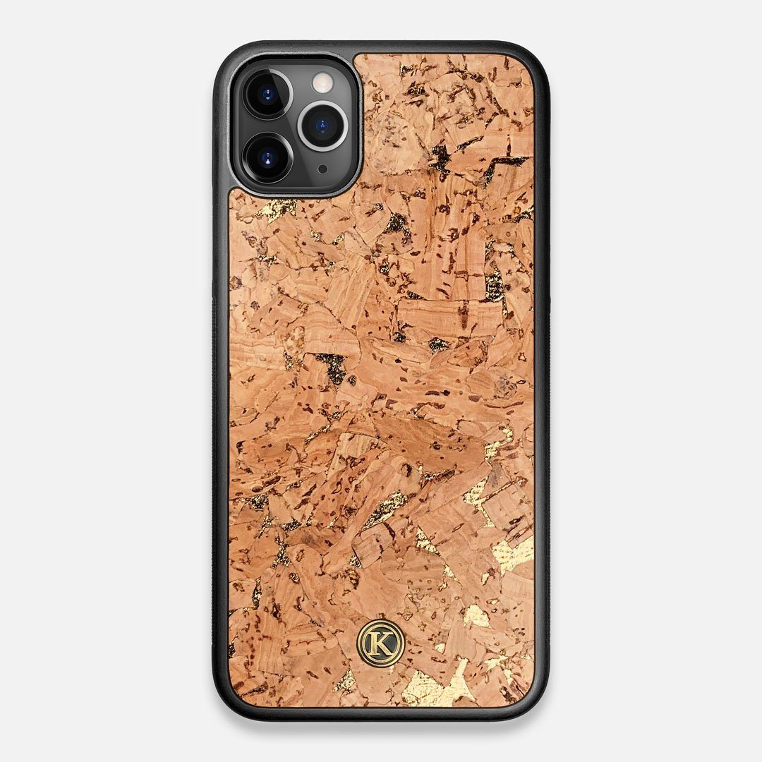 Front view of the gold fleck natural cork iPhone 11 Pro Max Case by Keyway Designs