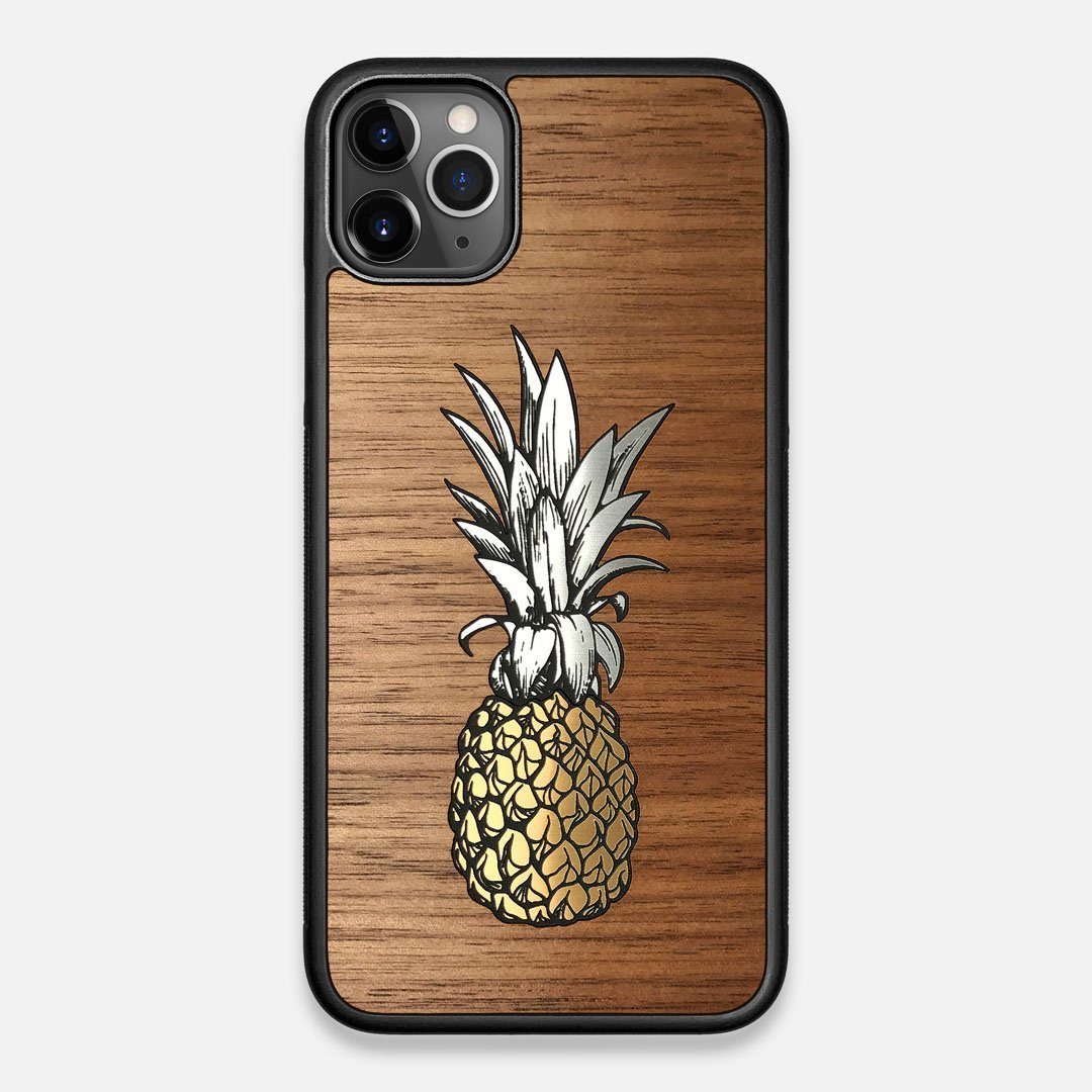 Front view of the Pineapple Walnut Wood iPhone 11 Pro Max Case by Keyway Designs
