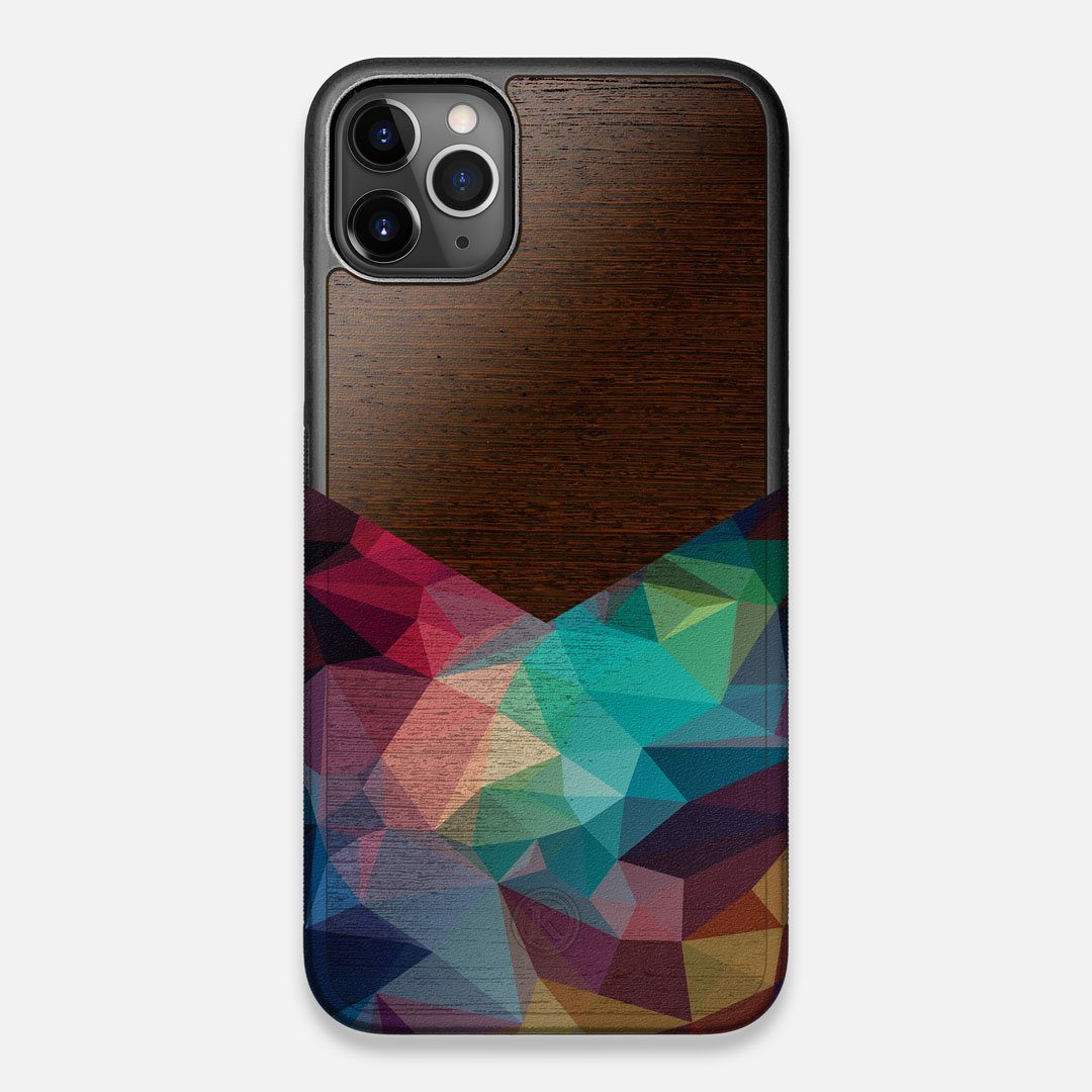 Front view of the vibrant Geometric Gradient printed Wenge Wood iPhone 11 Pro Max Case by Keyway Designs