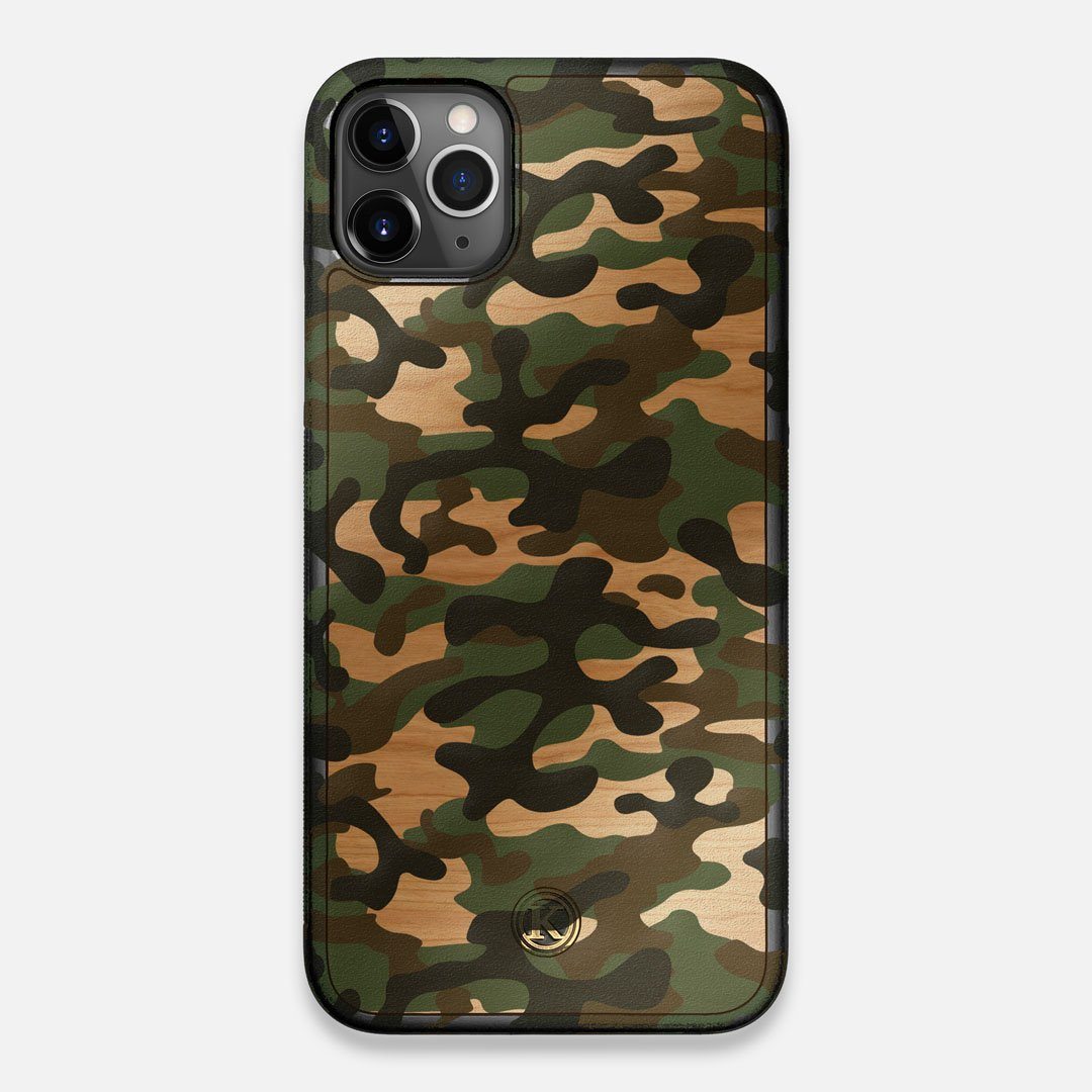 Front view of the stealth Paratrooper camo printed Wenge Wood iPhone 11 Pro Max Case by Keyway Designs