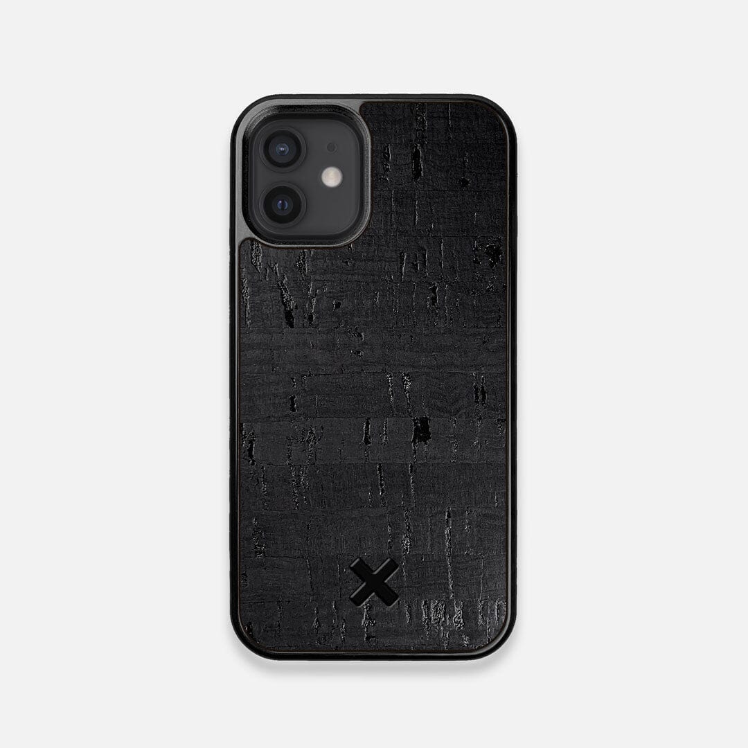 Front view of the dyed black natural cork iPhone 12 Mini Case by Keyway Designs