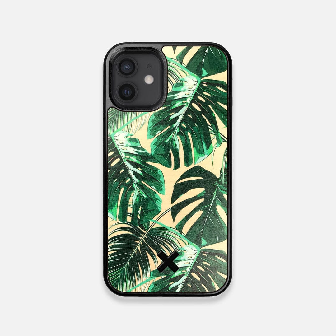 Front view of the Palm leaf printed Maple Wood iPhone 12 Mini Case by Keyway Designs