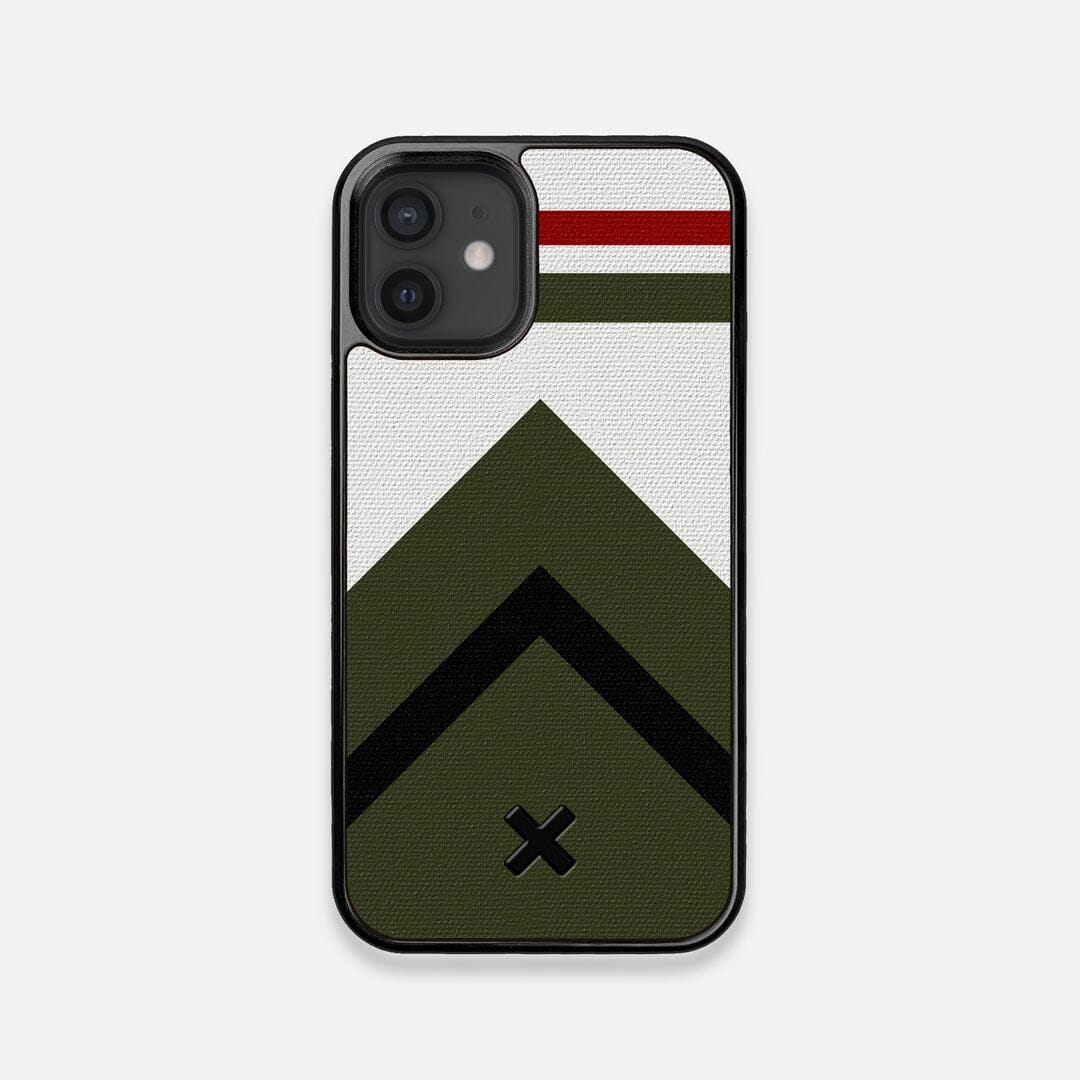 Front view of the Peak Adventure Marker in the Wayfinder series UV-Printed thick cotton canvas iPhone 12 Mini Case by Keyway Designs