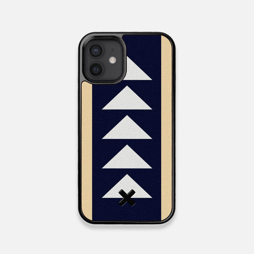 Front view of the Track Adventure Marker in the Wayfinder series UV-Printed thick cotton canvas iPhone 12 Mini Case by Keyway Designs