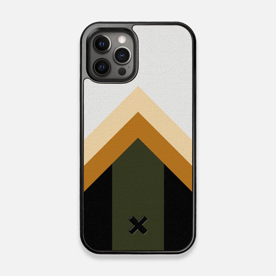 Front view of the Ascent Adventure Marker in the Wayfinder series UV-Printed thick cotton canvas iPhone 12/12 Pro Case by Keyway Designs