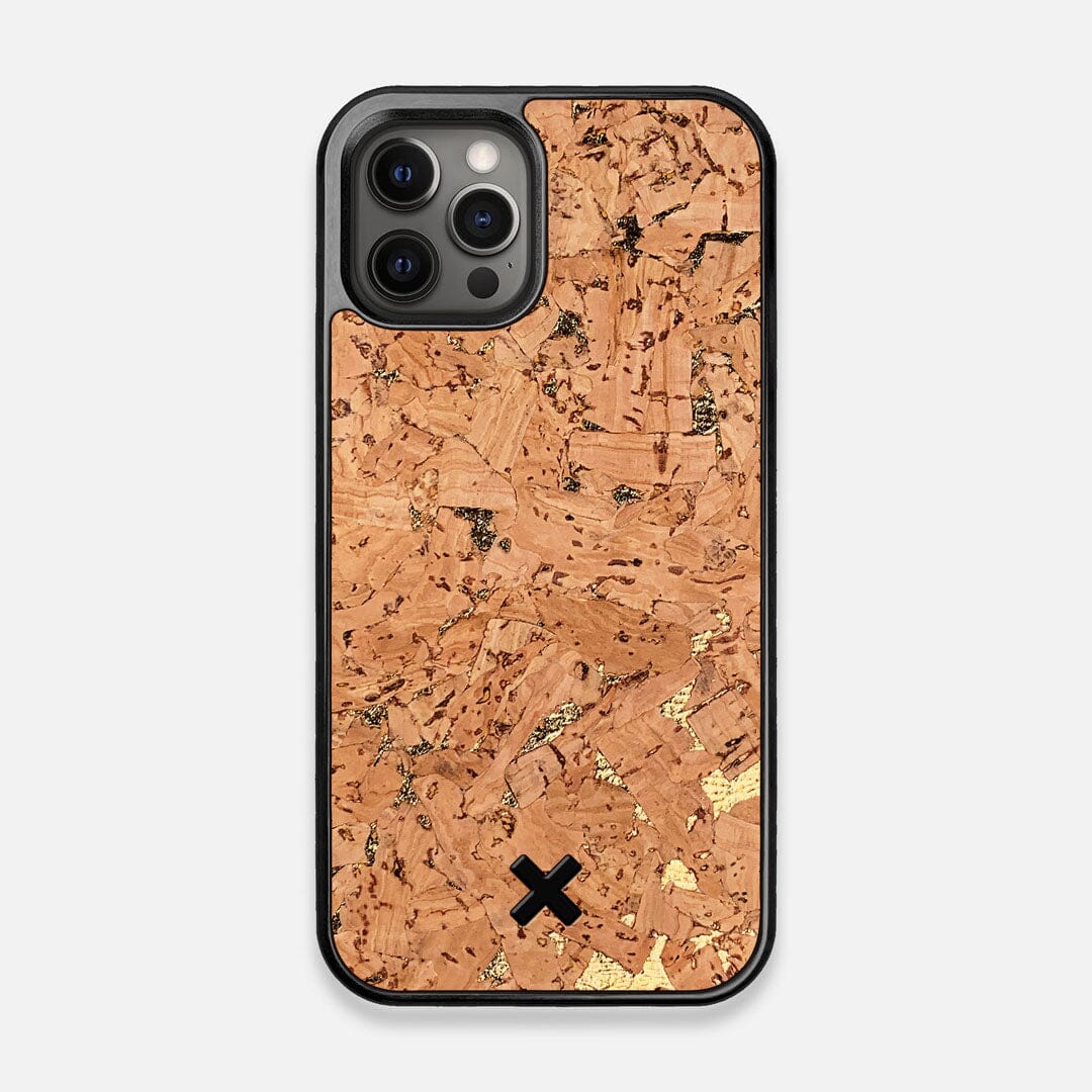 Front view of the gold fleck natural cork iPhone 12/12 Pro Case by Keyway Designs
