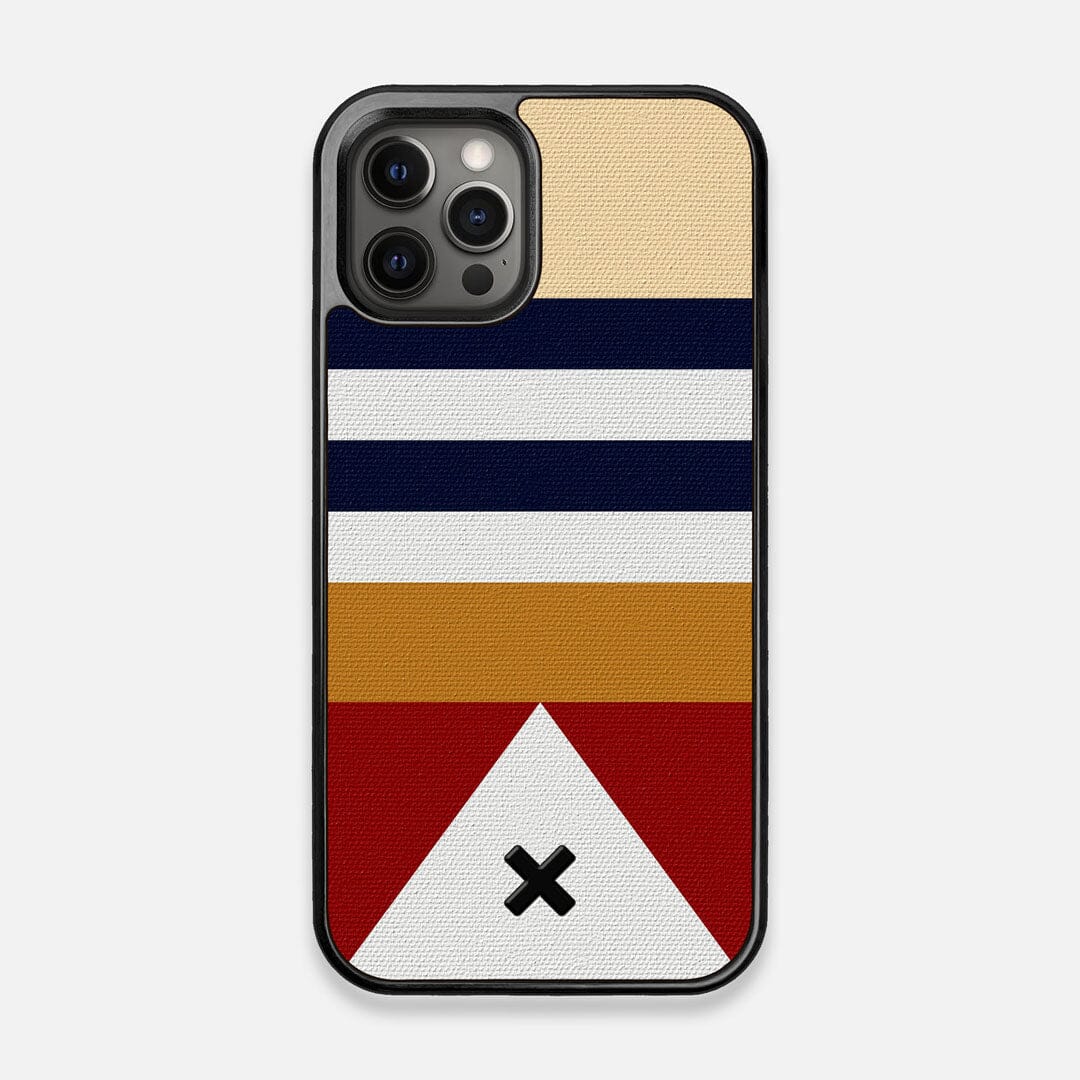Front view of the Lodge Adventure Marker in the Wayfinder series UV-Printed thick cotton canvas iPhone 12/12 Pro Case by Keyway Designs