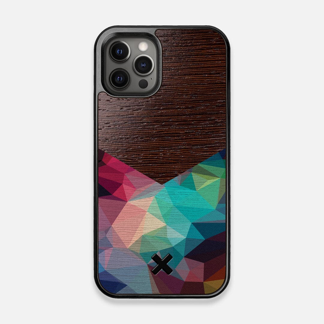 Front view of the vibrant Geometric Gradient printed Wenge Wood iPhone 12/12 Pro Case by Keyway Designs