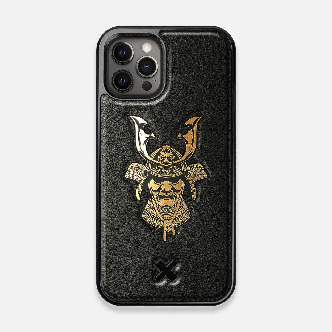Front view of the Samurai Black Leather iPhone 12/12 Pro Case by Keyway Designs