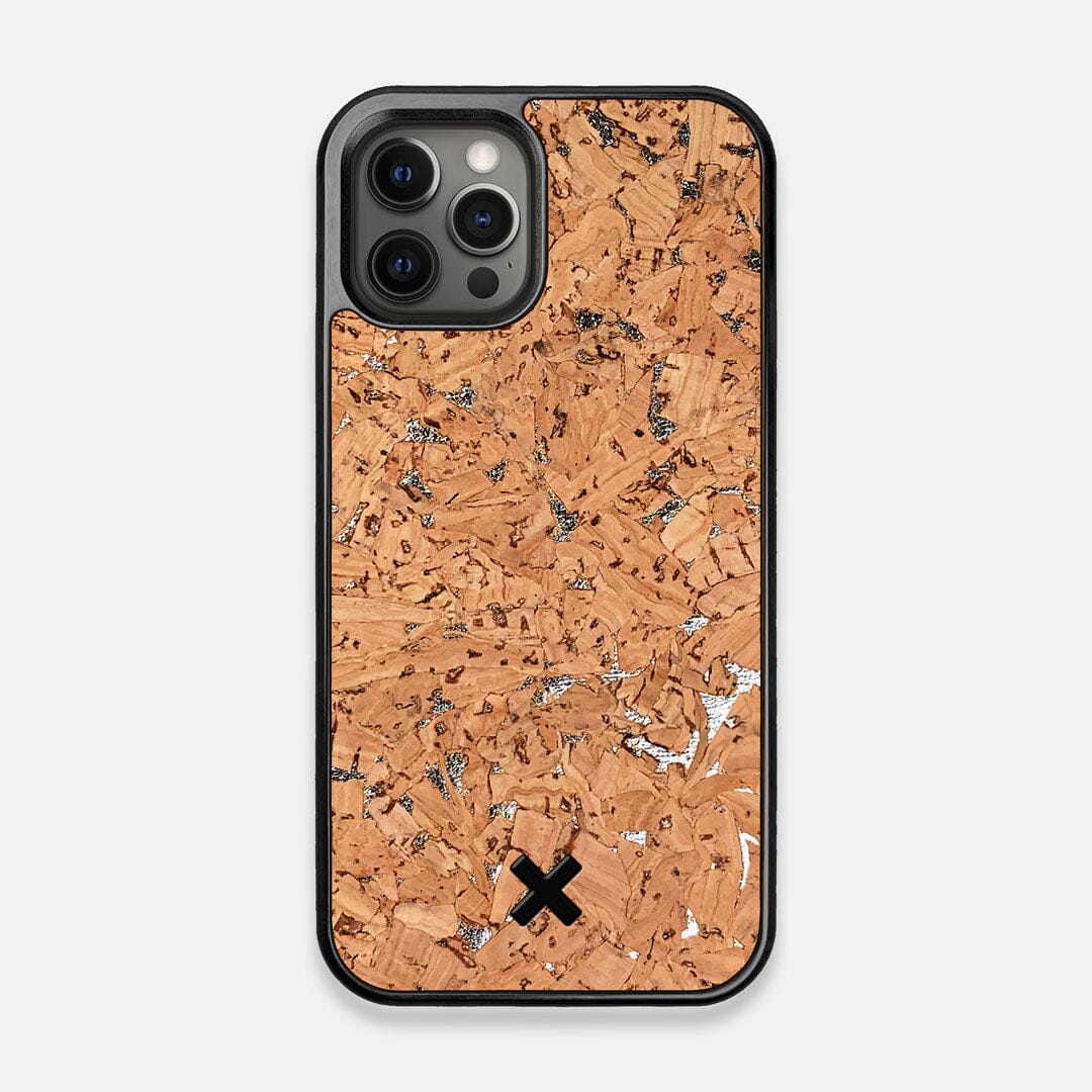 Front view of the silver fleck natural cork iPhone 12/12 Pro Case by Keyway Designs