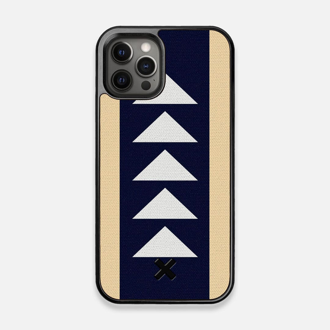Front view of the Track Adventure Marker in the Wayfinder series UV-Printed thick cotton canvas iPhone 12/12 Pro Case by Keyway Designs