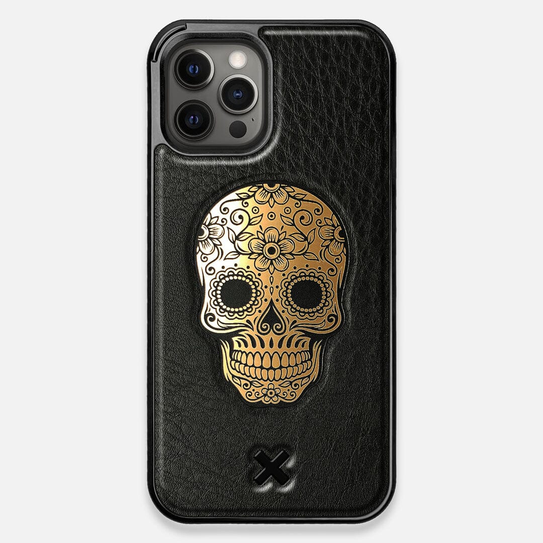 Front view of the Auric Black Leather iPhone 12 Pro Max Case by Keyway Designs