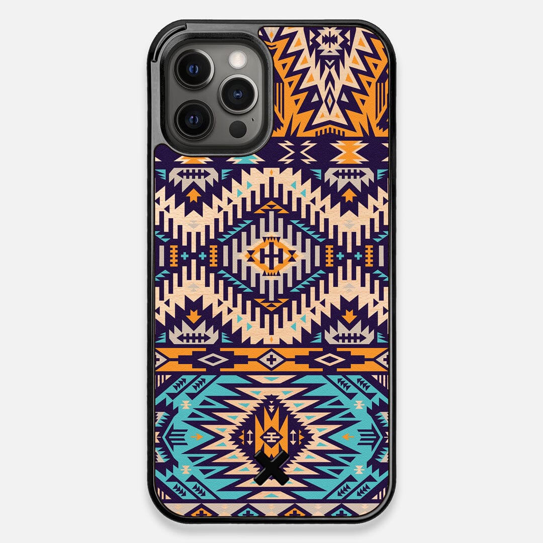 Front view of the vibrant Aztec printed Maple Wood iPhone 12 Pro Max Case by Keyway Designs