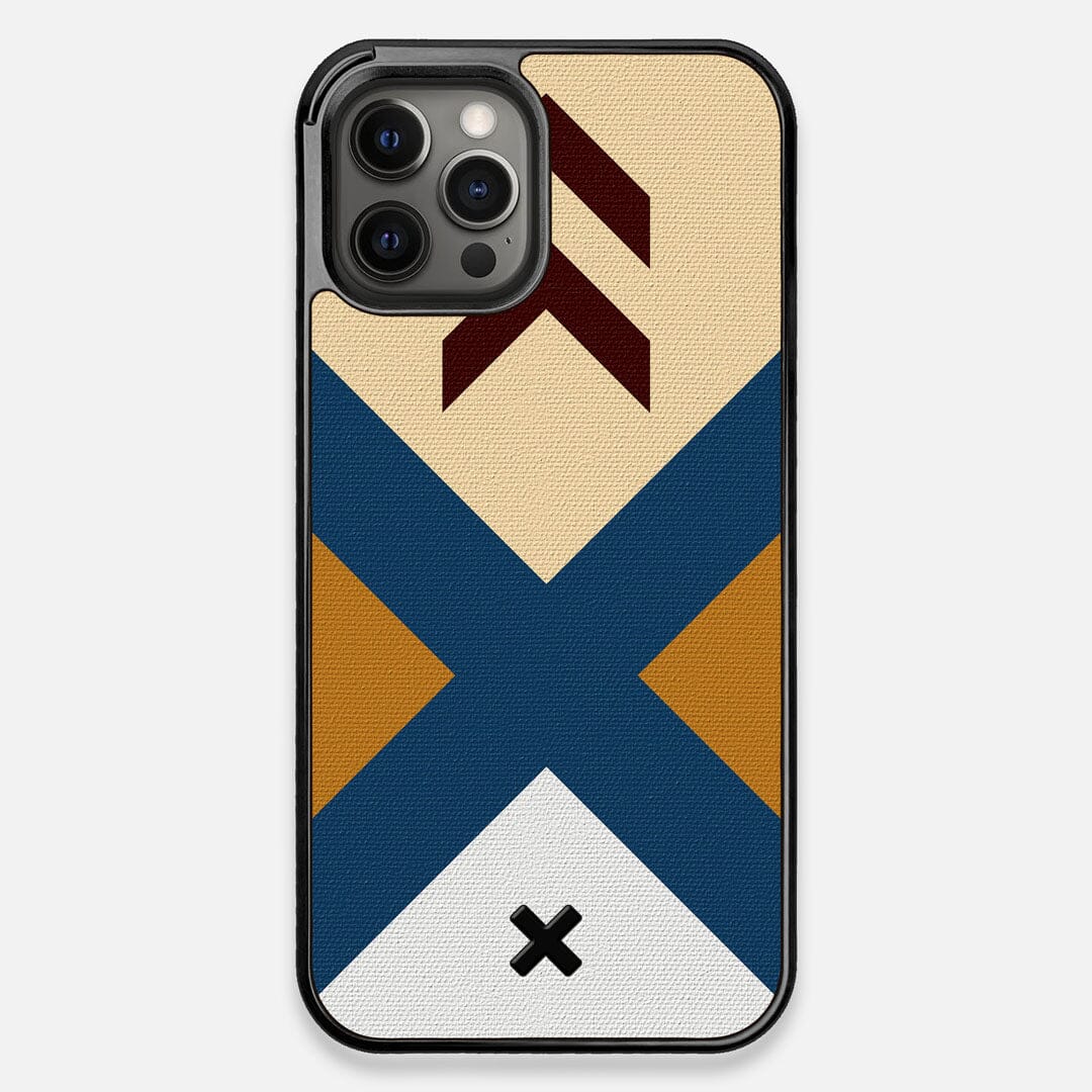 Front view of the Camp Adventure Marker in the Wayfinder series UV-Printed thick cotton canvas iPhone 12 Pro Max Case by Keyway Designs
