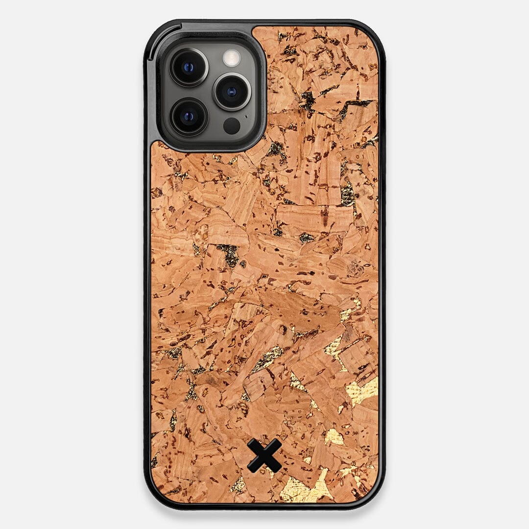 Front view of the gold fleck natural cork iPhone 12 Pro Max Case by Keyway Designs