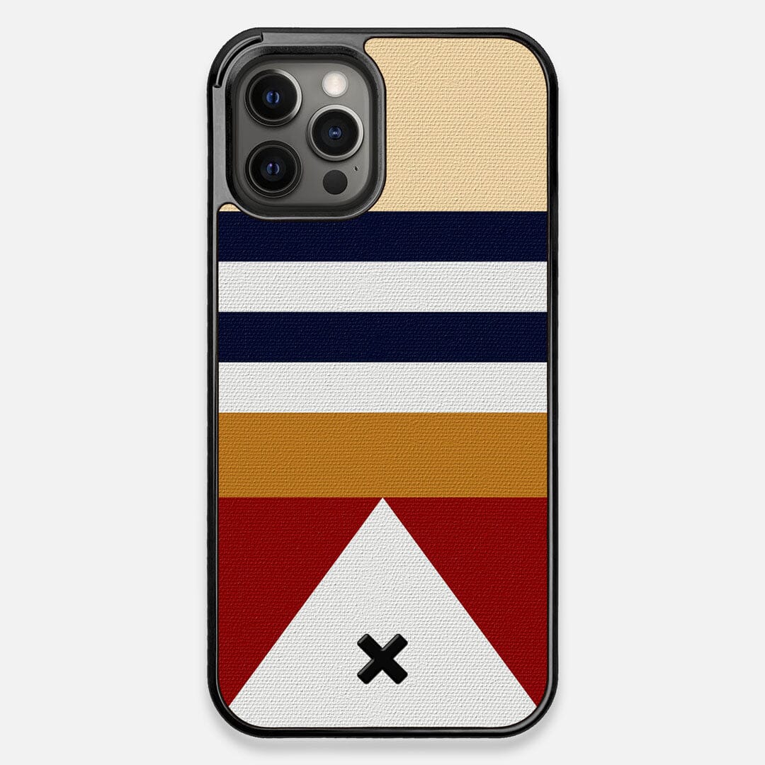 Front view of the Lodge Adventure Marker in the Wayfinder series UV-Printed thick cotton canvas iPhone 12 Pro Max Case by Keyway Designs