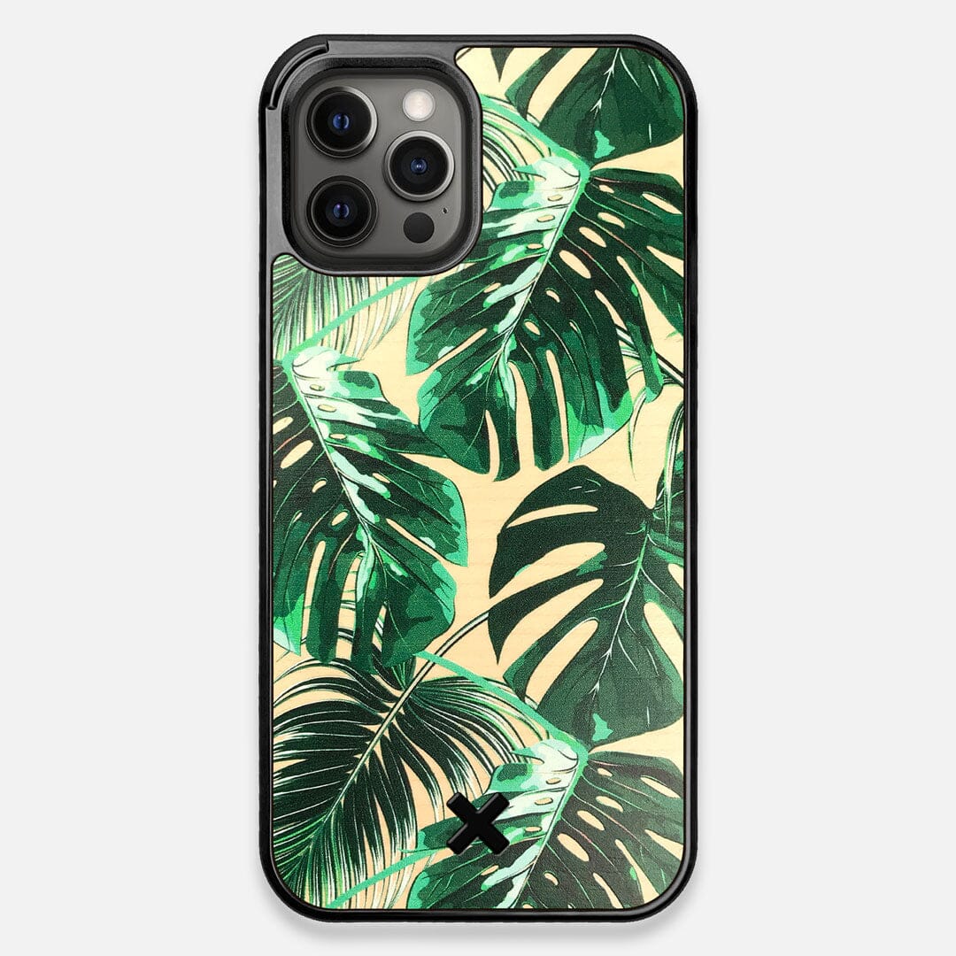 Front view of the Palm leaf printed Maple Wood iPhone 12 Pro Max Case by Keyway Designs