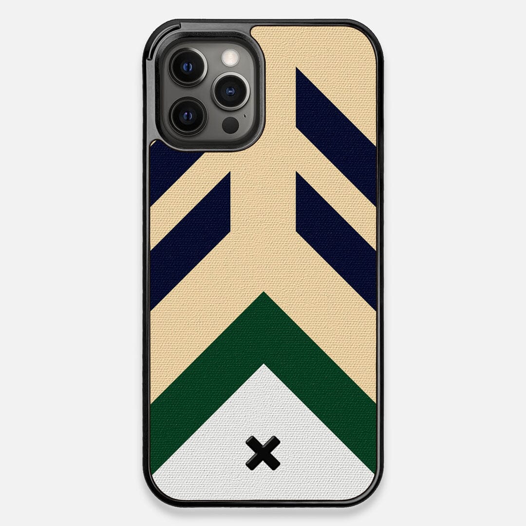 Front view of the Passage Adventure Marker in the Wayfinder series UV-Printed thick cotton canvas iPhone 12 Pro Max Case by Keyway Designs