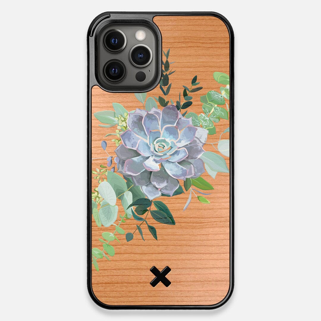 Front view of the print centering around a succulent, Echeveria Pollux on Cherry wood iPhone 12 Pro Max Case by Keyway Designs
