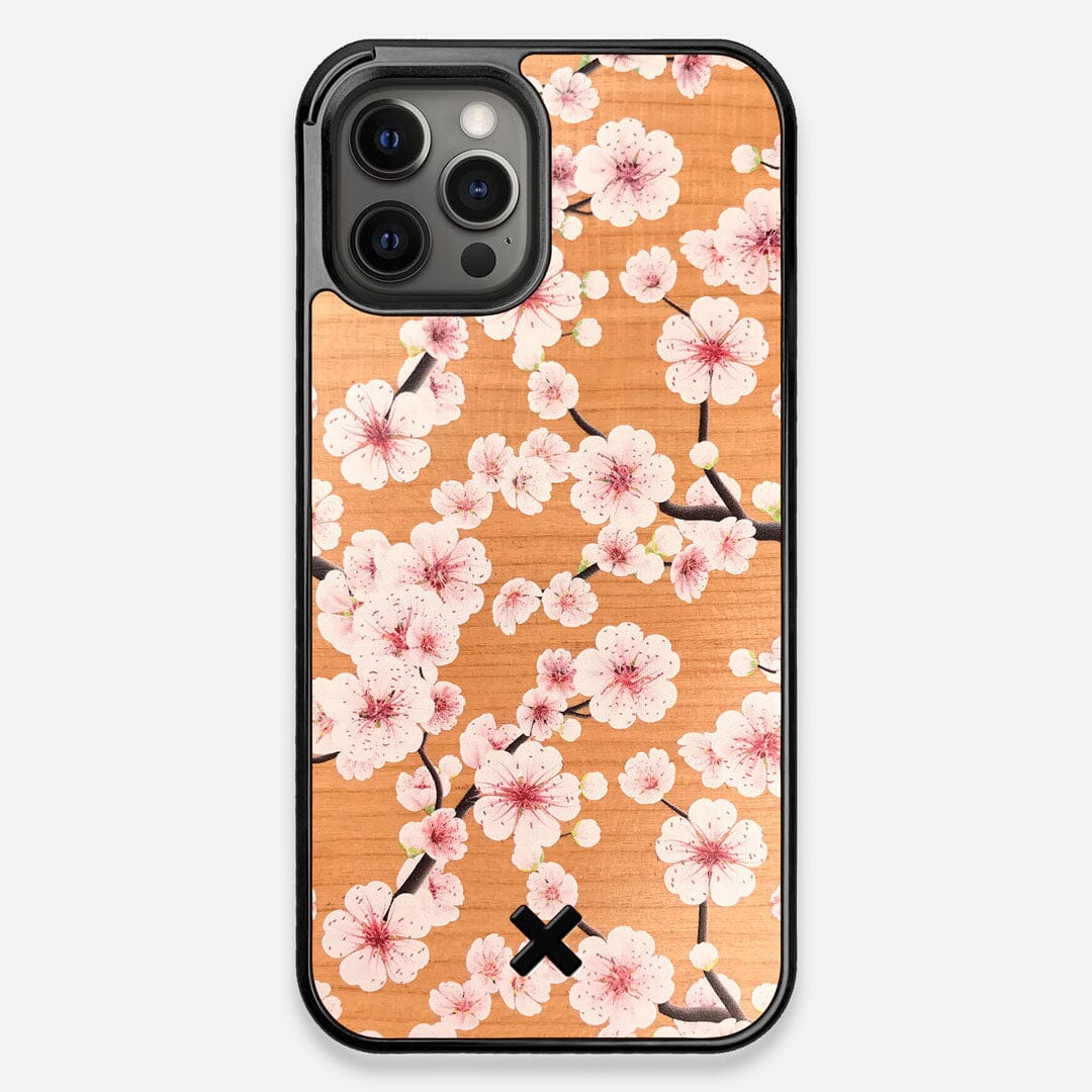 Front view of the Sakura Printed Cherry-blossom Cherry Wood iPhone 12 Pro Max Case by Keyway Designs