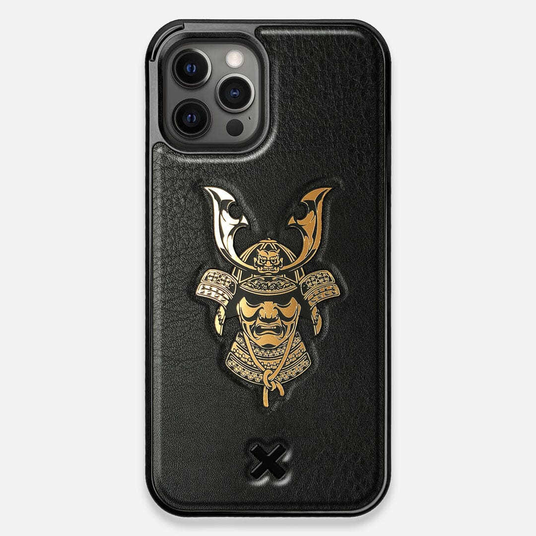 Front view of the Samurai Black Leather iPhone 12 Pro Max Case by Keyway Designs