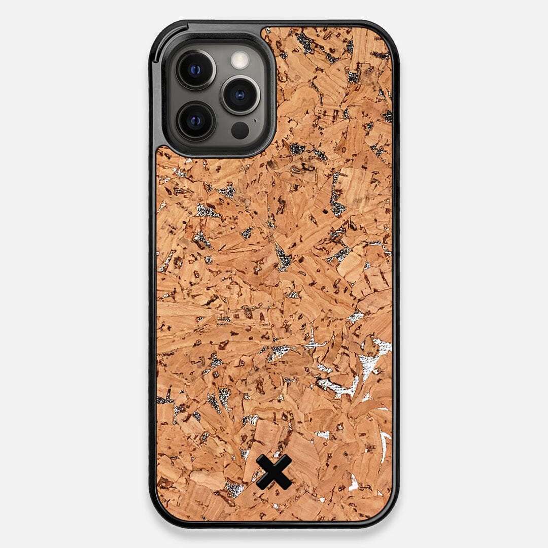 Front view of the silver fleck natural cork iPhone 12 Pro Max Case by Keyway Designs