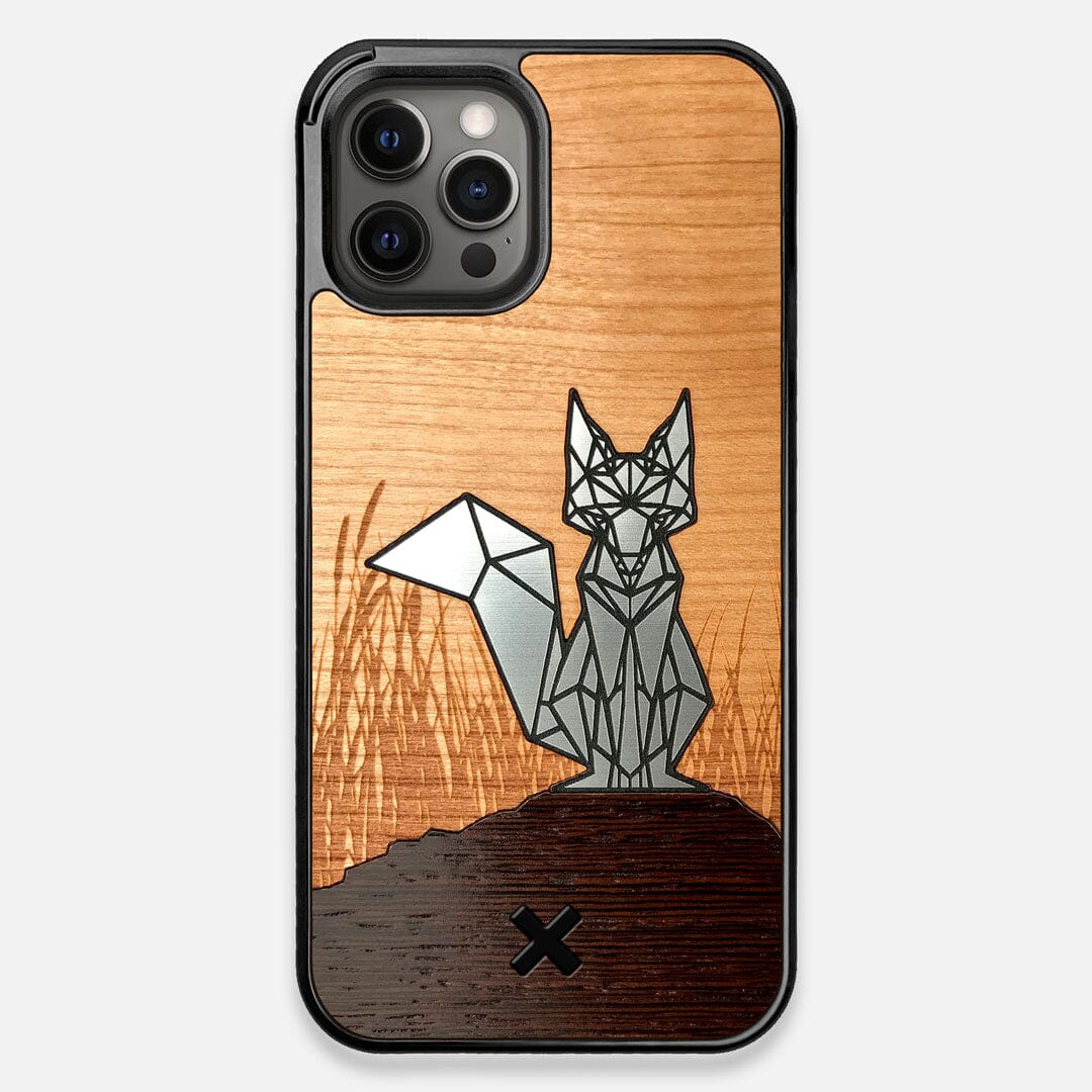 Front view of the Silver Fox & Cherry Wood iPhone 12 Pro Max Case by Keyway Designs