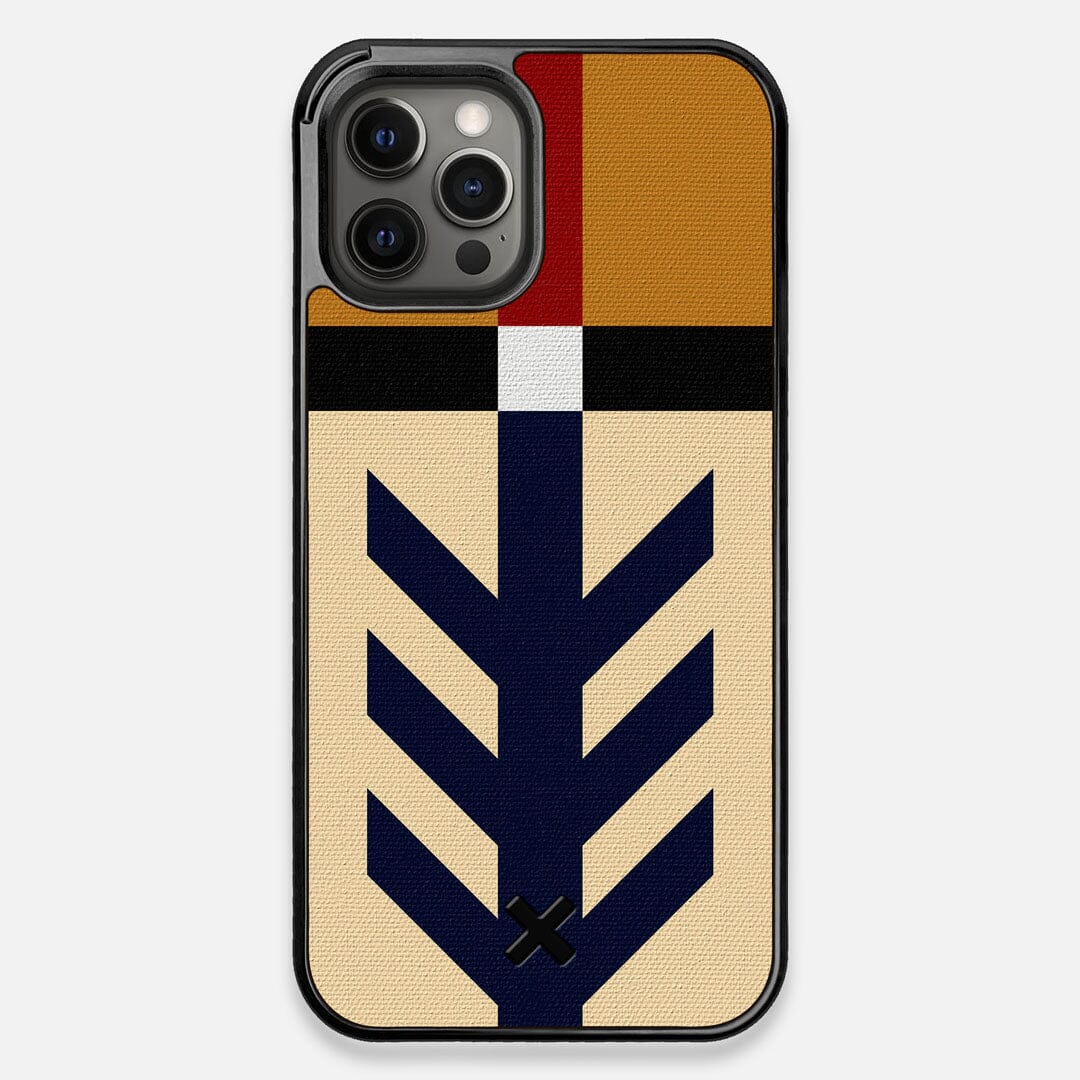 Front view of the Trail Adventure Marker in the Wayfinder series UV-Printed thick cotton canvas iPhone 12 Pro Max Case by Keyway Designs