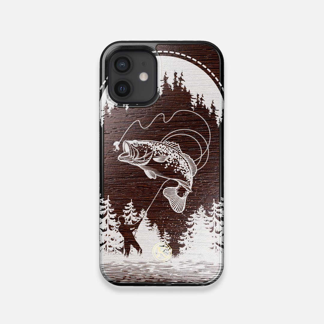 Front view of the high-contrast spotted bass printed Wenge Wood iPhone 12 Mini Case by Keyway Designs