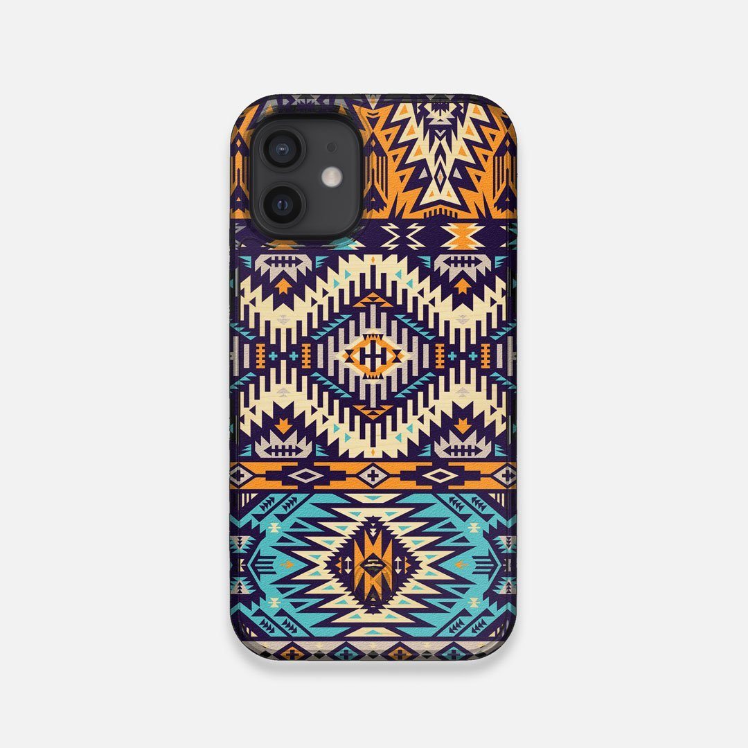 Front view of the vibrant Aztec printed Maple Wood iPhone 12 Mini Case by Keyway Designs