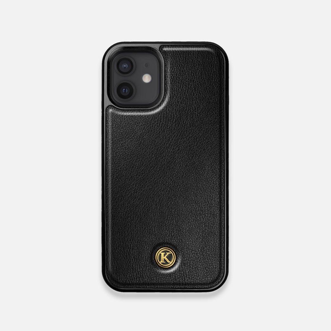 Front view of the Blank Black Leather iPhone 12 Mini Case by Keyway Designs