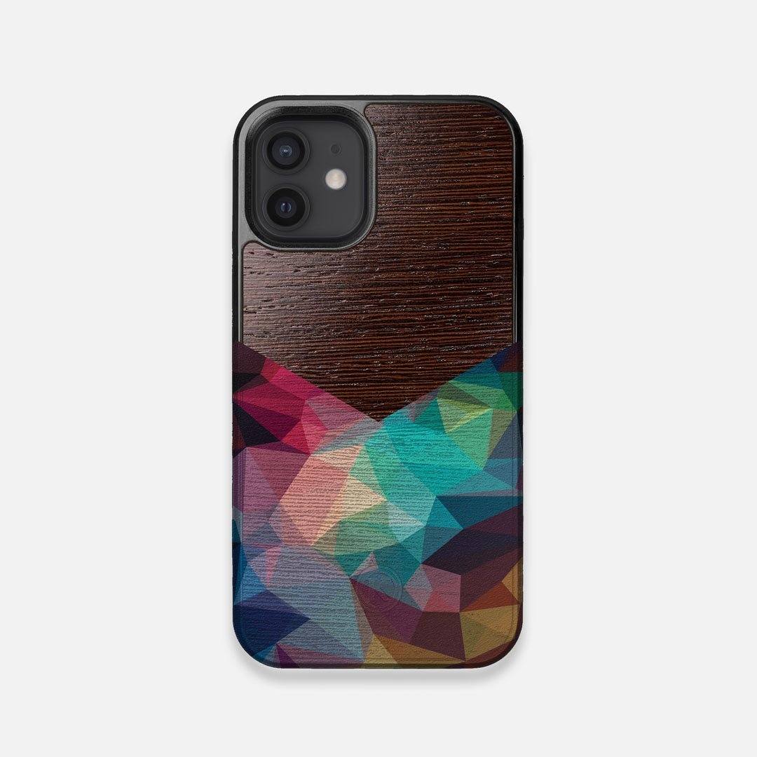 Front view of the vibrant Geometric Gradient printed Wenge Wood iPhone 12 Mini Case by Keyway Designs