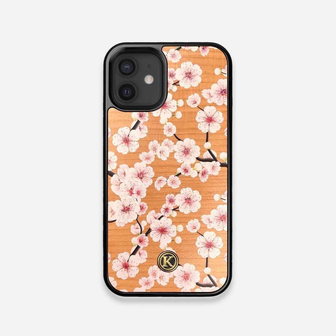 Front view of the Sakura Printed Cherry-blossom Cherry Wood iPhone 12 Mini Case by Keyway Designs