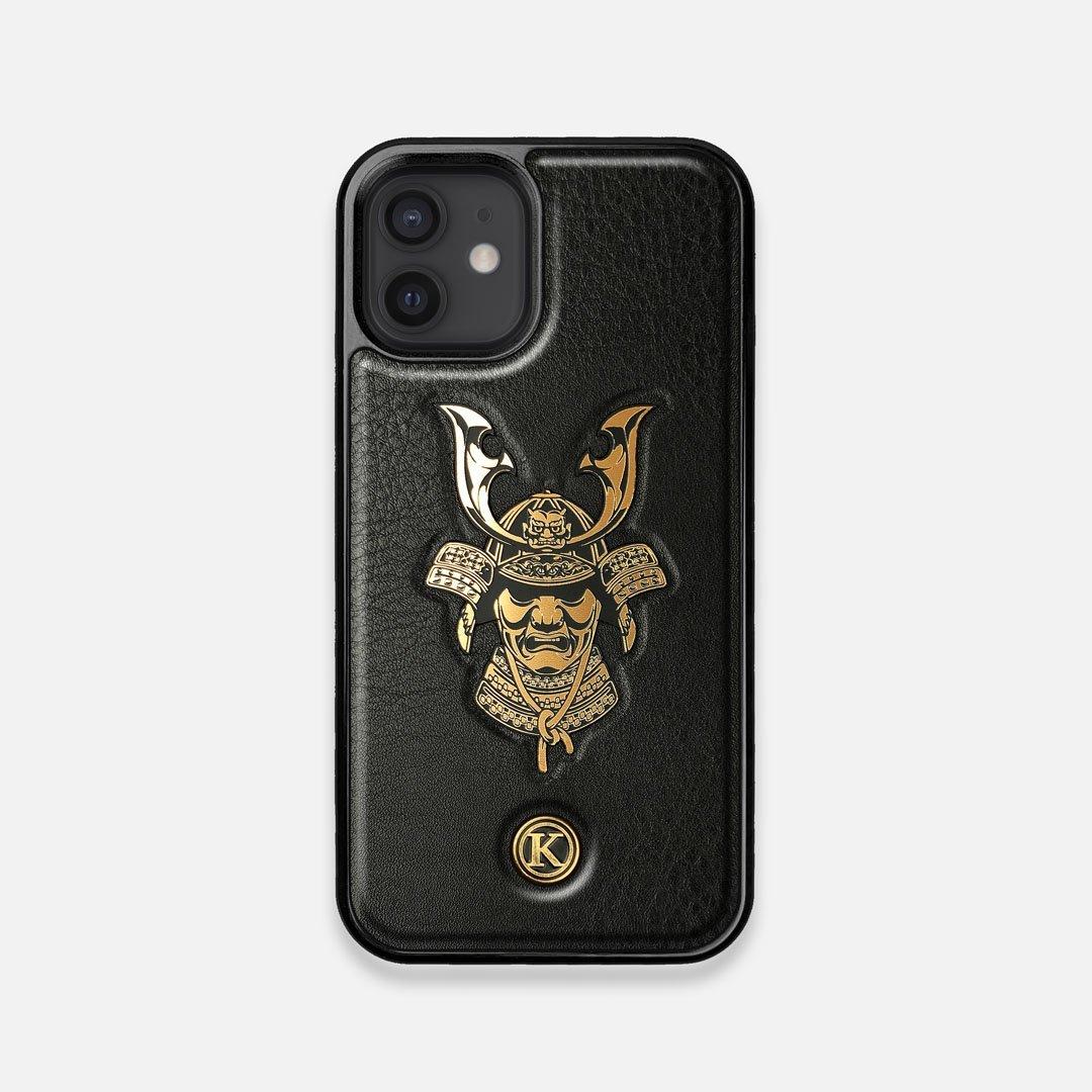 Front view of the Samurai Black Leather iPhone 12 Mini Case by Keyway Designs
