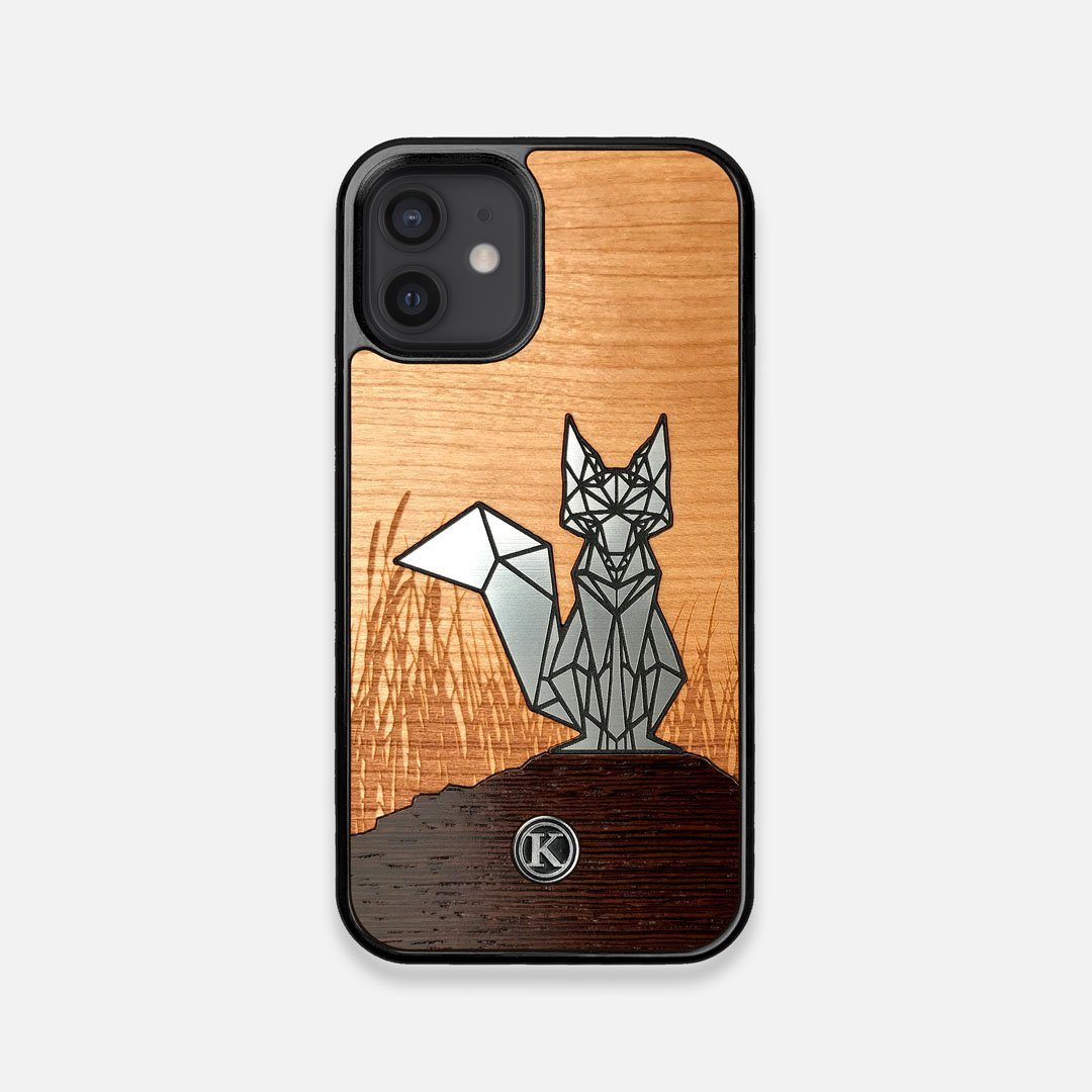 Front view of the Silver Fox & Cherry Wood iPhone 12 Mini Case by Keyway Designs