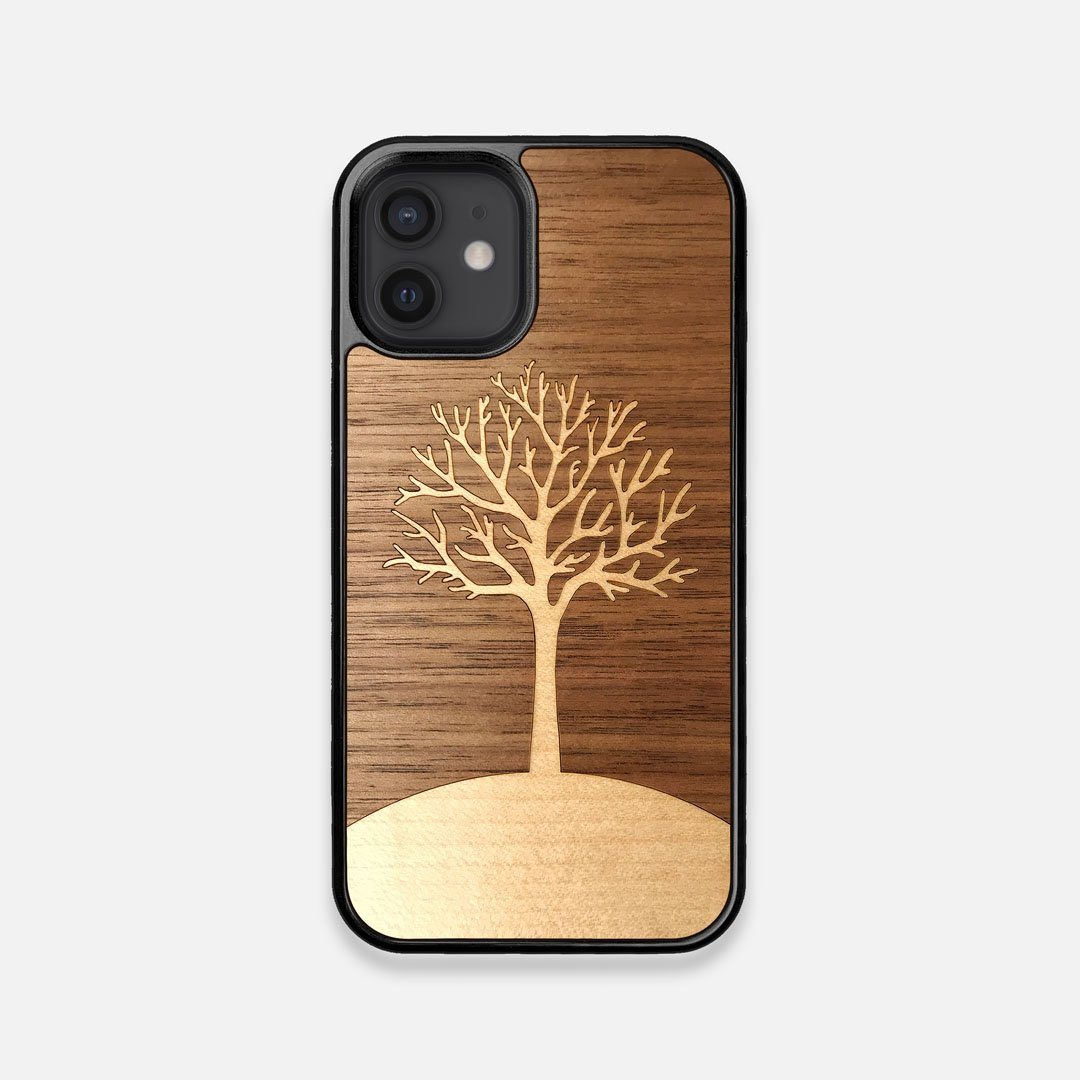 Front view of the Tree Of Life Walnut Wood iPhone 12 Mini Case by Keyway Designs