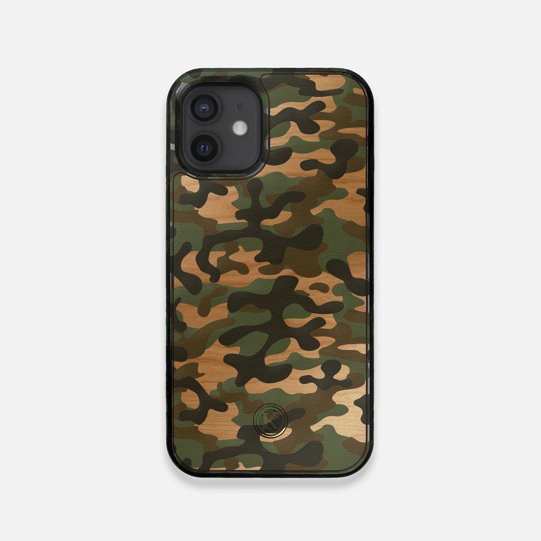 Front view of the stealth Paratrooper camo printed Wenge Wood iPhone 12 Mini Case by Keyway Designs