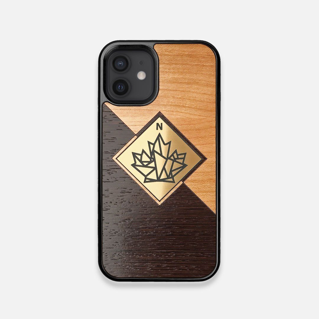Front view of the True North by Northern Philosophy Cherry & Wenge Wood iPhone 12 Mini Case by Keyway Designs