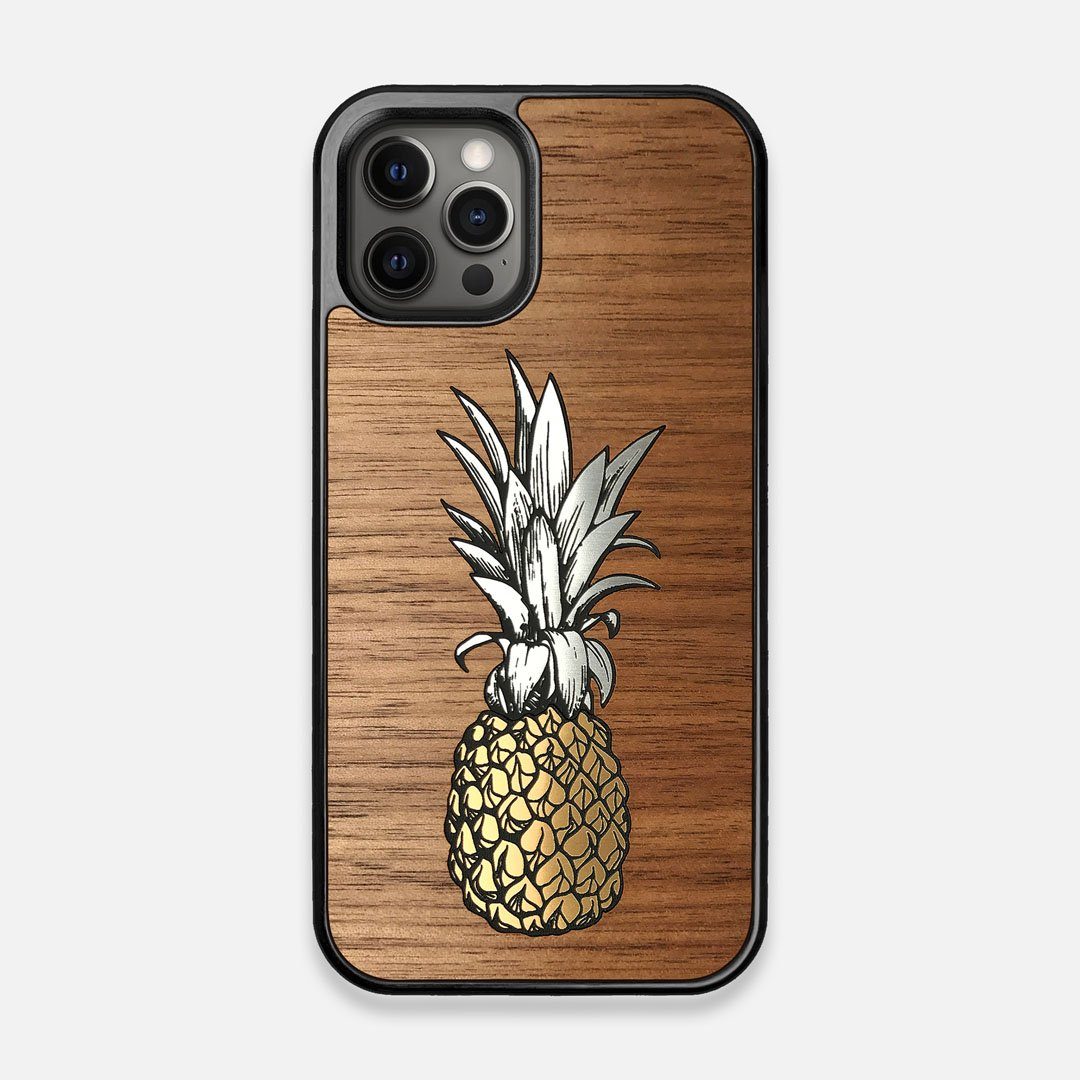 Front view of the Pineapple Walnut Wood iPhone 12/12 Pro Case by Keyway Designs
