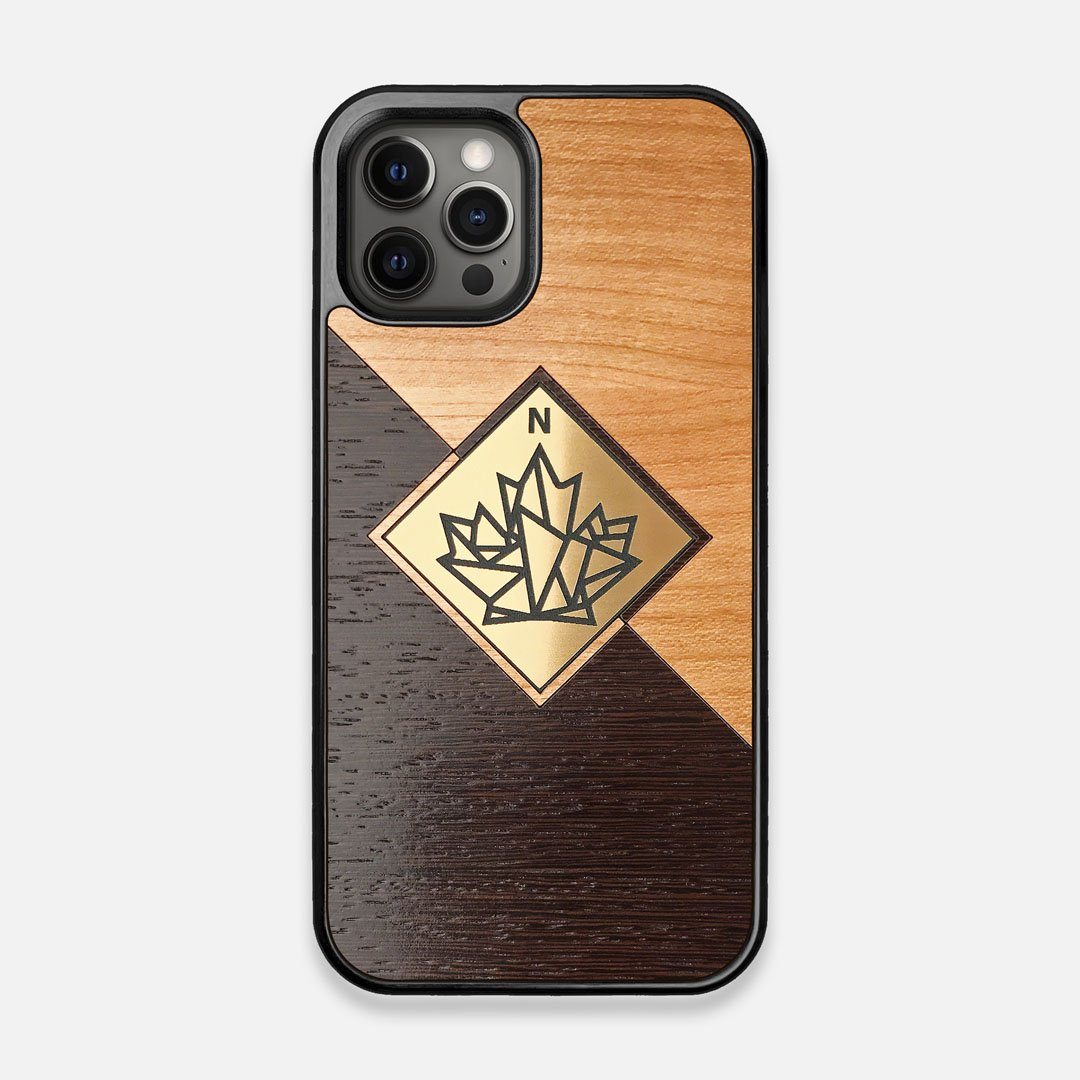 Front view of the True North by Northern Philosophy Cherry & Wenge Wood iPhone 12/12 Pro Case by Keyway Designs