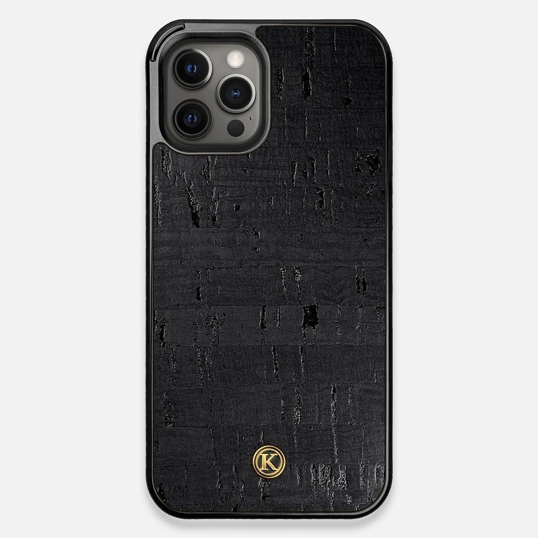 Front view of the dyed black natural cork iPhone 12 Pro Max Case by Keyway Designs